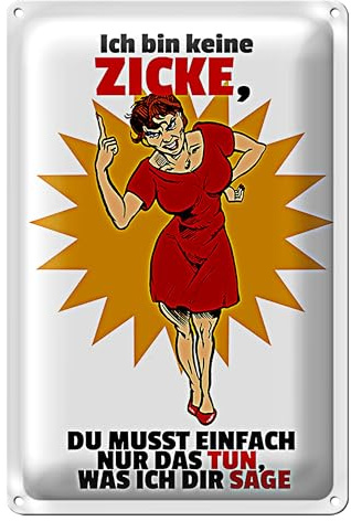 Blechschild 'Ich bin keine Zicke' | Lustiges Geschenk für Freunde und Familie | Humorvolles Dekoschild | 12 cm x 18 cm