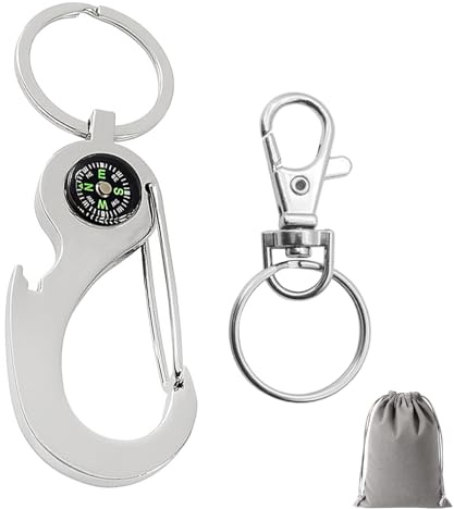 Porte-clés avec mousqueton - Cadeau pour hommes et femmes - Décapsuleur multifonction avec boussole - Porte-clés personnalisable pour sac à dos et équipement de camping