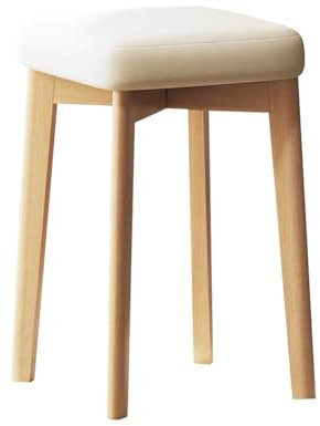 YCKEGEW Einzelne Stapelbare Hocker Massivholz Quadrat Hocker Für Küche Esszimmer, Ankleidehocker PU Gepolstert Backless Wohnzimmer Akzent Stuhl(Beige,Original Wood)