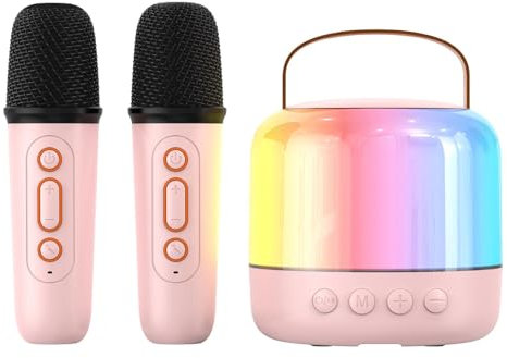Karaoke Mikrofon Kinder mit 2 Mikrofonen,Mini Karaoke Maschine Kinder mit LED Bunte Stimmungslicht & 5 Sprachwechsler Effekte,Kinder Mikrofon Geschenk für Mädchen 3-12 Jahre Spielzeug Mädchen & Jungen