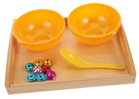 HANABASS Montessori Küchenspielzeug Für Kleinkinder Holz Schöpflöffel Und Bunte Glocken Mit Tablett Pädagogisches Und Motorikspielzeug Für Eltern Kind Spiele