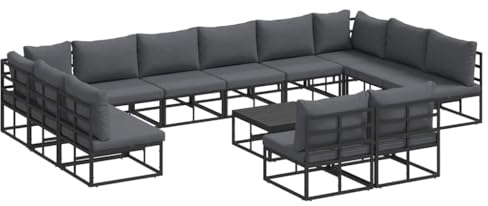 vidaXL Garden Sofa Set with Cushion 13 pcs Black Aluminium, Garden and Terrace, Modern Outdoor Sofa Set, Weather Resistant Furniture, Comfortable Seating, Expandable Patio Lounge