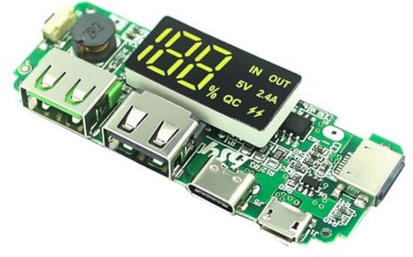 Jkjlorey 18650 Lithium Battery Digital Display Charging Module 5V 2.4A Three Charging Port with Display Boost Module Easy to Use