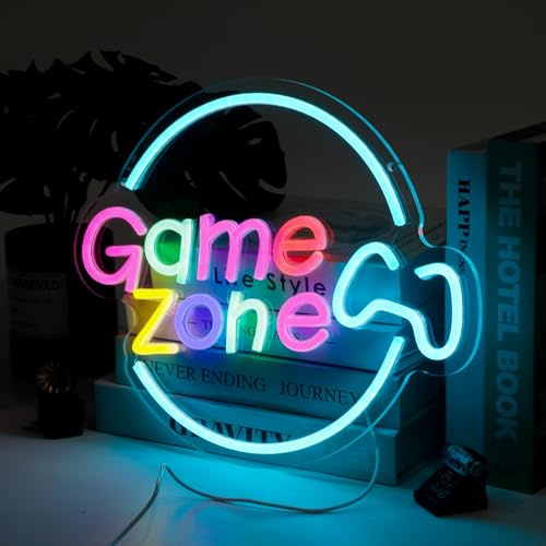 Scritte Neon LED Gaming Insegna Luminosa LED Personalizzata Alimentazione USB Luce da Parete per la Stanza da Gioco, Decorazione per Gamer, Regali per Ragazzi, GAME ZONE C