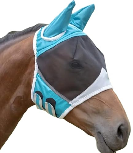 AYNKH Masque Anti Mouche Cheval,Masque Mouche Cheval,Masque Anti-Mouches Protection Anti-UV,Fit Equine Fly Masks Summer Royal Blue,COB