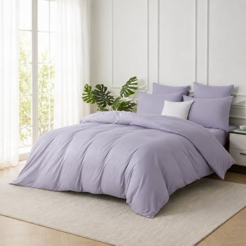 Luowei Satin Bettwäsche 135x200 cm Baumwolle, Lila, Oeko-Tex | 100 % Baumwolle Natürlich Weich Bettwäsche‑Set, 2‑teilig mit Reißverschluss, Kissenbezug 80 x 80 cm