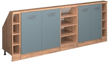 Vicco Dachschrägenschrank-Set Rion, Blau-Grau/Goldkraft Eiche | B210 x T46 cm, 5er Set, platzsparend für Dachschrägen