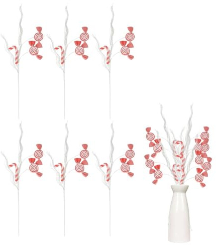 Homeponnew Set mit 6 dekorativen Spießen, Weihnachten für Süßigkeiten, 75 cm, mit rosa Wirbel-Lutschern und für Zuckerstangen für festliche Bäume, Blumenarrangements und Feiertagsparty-Dekoration