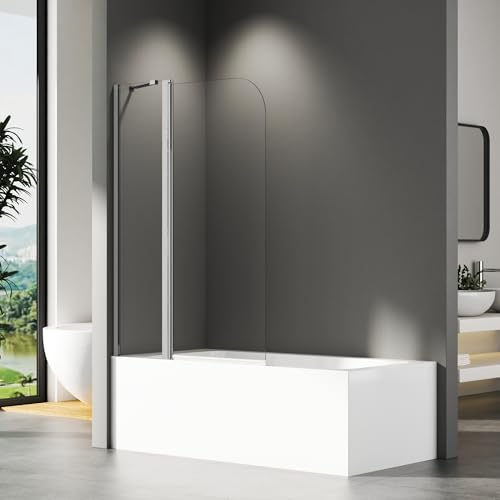 Duschwand für Badewanne 90x140cm 2-teilig mit Stabilisator Duschwand Badewannenaufsatz, 6mm ESG NANO Glas Duschtrennwand einfach-Reinigung Beschichtung