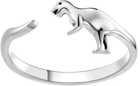 SOLUSTRE Dinosaurier Ring für Frauen S925-Silber Verstellbarer Offener Ring Silberfarben Fashion Design Strand Muttertag