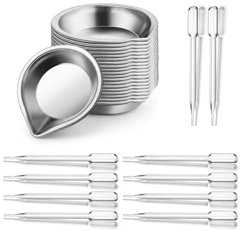 20 PCS Stainless Steel Paint Mixing Cups, Metal Mixing Paint Palette Trays | Hobbyists and Model Makers, Suited to Acrylic, Watercolour and Oil Paints Includes 10 PCS Eyedroppers