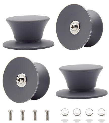 CEEYSEE 4 Pcs Silicone Rubber Replacement Pots Lid Handle,Kitchen Cookware Replacement Knob Handle,Kitchen Cookware Non-Slip Pan Handle with Screws for Frying Pan Saucepan Lid Cover(UK-GGSB-G)