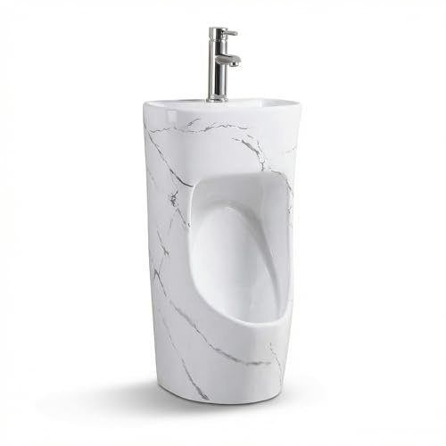 KUKIXKK Wall Mounted Urinals for Men with Sink and Faucet, 2-in-1 Water-Saving Ceramic Urinal with Splash-Proof High Back, Stainless Steel Drainer for Home, Commercial Bathroom and Office(White B)