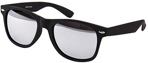 Sonnenbrille Nerdbrille Nerd Retro Look Brille Pilotenbrille Vintage Look - ca. 80 verschiedene Modelle Schwarz Matt Verspiegelt