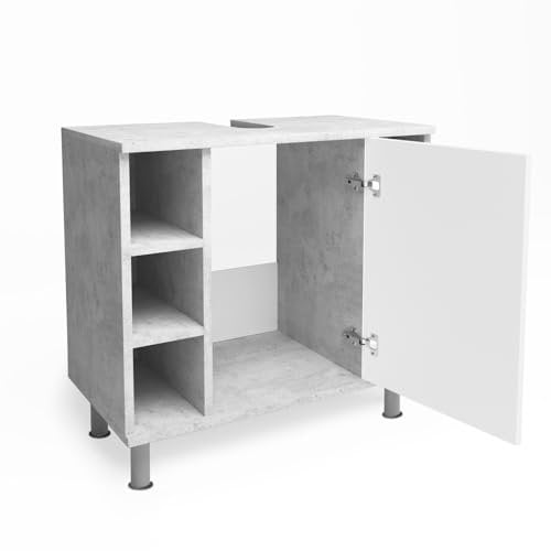 Vicco Waschbeckenunterschrank Fynn, Waschtischunterschrank, Beton/Weiß, 60 x 54 cm