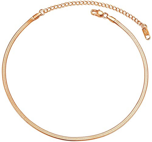 PROSTEEL kurze Kette Rosegold vergoldet Damen Choker Necklace 46+9cm verstellbar Schlangenkette Halsband 3mm breit Halskette Modeschmuck Accessoire für Muttertag Jahrestag