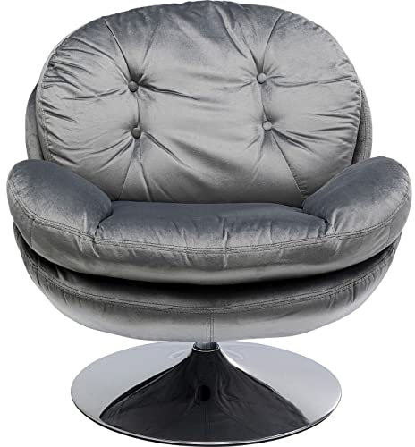Kare Design Drehsessel Cosy, Grau, Sessel, Polstersessel, Samtoptik, Stahl Fuß, 360 Grad drehbar, Retro Look, 84x81x83 cm (H/B/T)