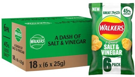 Walkers Less Salt A Dash of Salt and Vinegar Multipack Crisps 6x25g