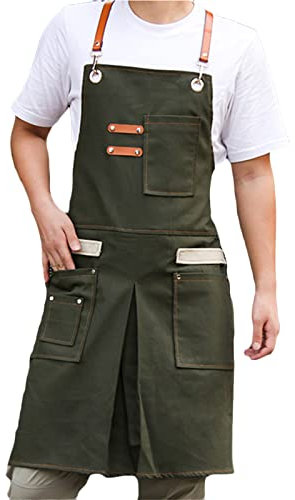 YCDZSW Delantal Ajustable con Bolsillos, Mandil de Lona Duradero Trabajos de, Hornear, Chef, Restaurante, Jardinería, Hombres y Mujeres (Verde,Talla única)