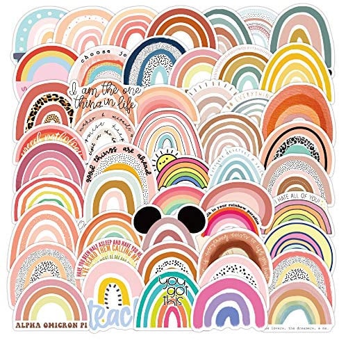 Regenbogen Aufkleber für Kinder, Graffiti Rainbow Sticker Set 50 Stück, Wasserdicht Niedliche Vinyl Cartoon Aufkleber Decals für Fahrrad Laptop Gepäck Skateboard Scrapbook Reisekoffer Auto