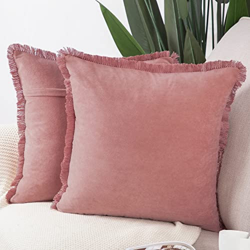 Madizz 2 Pezzi Federe Corto Pelle Scamosciata Copricuscini Morbido Decorativo Fodere per Cuscino Lusso Stile per Divano Camera da Letto Rosa Chiaro Quadrate 45x45 cm