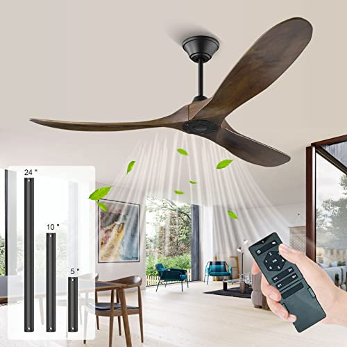 60 '' ventilatore da soffitto senza luce, ventilatori da soffitto esterni, ventilatore da soffitto in legno con telecomando, motore DC silenzioso 6 velocità, ventilatore da soffitto esterno interno