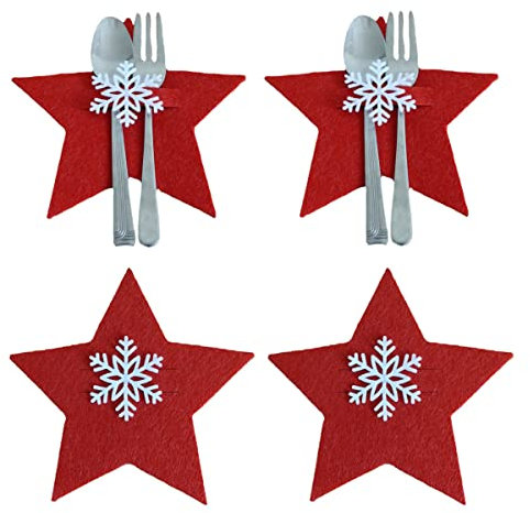 Raxove Weihnachtsbestecktasche - Fünfzackiger Stern Bestecktasche,Besteckhalter-Taschen-Set, weihnachtliche Tischdekoration