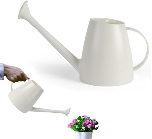 SQAQS Regadera de Jardín, regadera pequeña, Regadera de fácil vertido con Pico Largo de 1800 ML con Cabezal de Ducha extraíble, Regador de Plantas - Regadera Plástico para Interiores(Blanco)