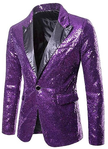 TiaoBug Giacca da Uomo Blazer con Paillettes Monopetto Abito Formale Business Lavoro Smoking Tuxedo Smoking Tuxedo Sposa Wedding Nozze Cerimonia Costume di Prestazioni Viola M