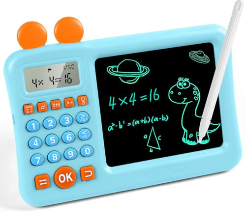 HOTUT Rechentrainer, 2 in 1 Mathe-Rechner und Maltafel Kinder, Lernspiel Geschenke für Mädchen und Jungen, Spielzeug ab 4 5 6 7 8 9 Jahre –Blau