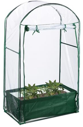 Relaxdays Invernadero de Balcón, con Bolsa para Plantar, 153x89x49 cm, Huerto Urbano, Plástico PVC, Transparente/Verde