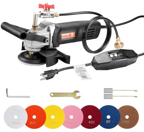 VEVOR Polisseuse Humide, 800 W, Machine de Polissage Béton 100 mm, 6 Vitesses Variables, 7 Tampons de Polissage, 1000-4000 tr/min, avec Interrupteur GFCI, pour Marbre, Granit, Pierre, Roche, Carrelage