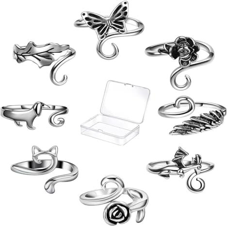 SHINROAD Häkeln Finger Werkzeug 8 Teile/Satz Häkelgarn Ring Einstellbare Tier Ringe Geflochten Stricken Holloween Garn Spannung für Zufälliger Stil