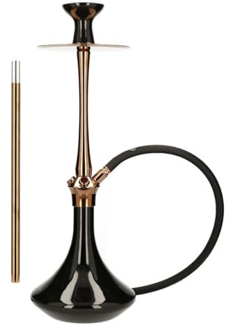 Chicha EL-BADIA® C7 V.2 – 53 cm – Grande Chicha Complète, Vase en Verre Épais, Diffuseur Réversible, Tuyau Silicone & Manche Métal, Foyer – Shisha Luxe Professionnelle (Brown Copper)