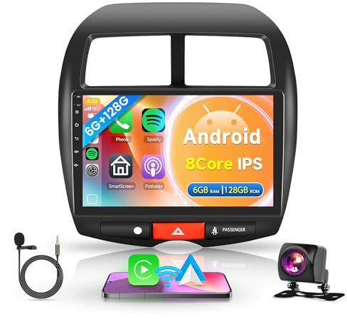 6G+128G 8 Core Inalámbrico Carplay Android Radio Coche para Mitsubishi ASX 1/Citroen C4/Peugeot 4008 10 Pulgadas Radio con Android Auto GPS Navi WiFi Mirror Link Bluetooth FM/RDS/DSP EQ Cámara Trasera