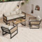 Jaxenor 5 Sitzer Lounge Möbel Outdoor mit Couchtisch, Garten Loungemöbel Set mit Dreisitzer-Sofa, Gartenlounge Outdoor mit 2 Sessel, Balkon Sofa mit Kissen, Armlehnen aus Geflochtenem Seil, Beige