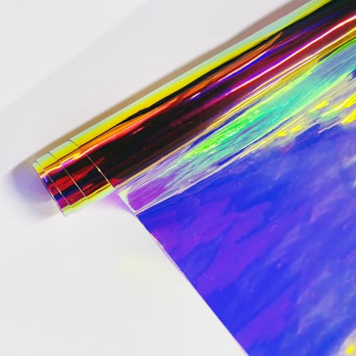 JERLITU Transparent Iridescent Holographic PVC Vinyl Roll, 30cm X 137cm Rose/Purple Clear PVC Vinyl Fabric for Sewing Bags Earrings DIY Crafts Hair Accessories Fashion Apparel Projects