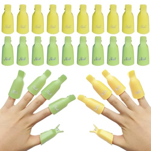 20 Pcs Clip Rimozione Semipermanente, Mollette Unghie, Nail Art Clip in Acrilico, Clip Semipermanente, Mollette Unghie, Clip di Rimuovere Cap UV Gel per Strumento di Remover (Giallo/Verde)