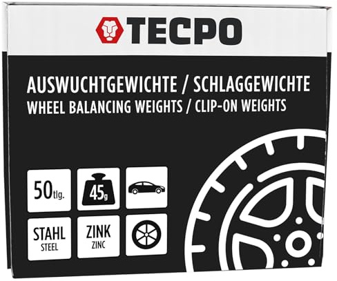 TECPO Schlaggewichte Zink Auswuchtgewichte 45g x 50 Wuchtgewichte für Stahlfelgen korrosionsbeständig Radwuchtung Auswuchtmaschinen