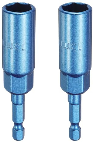 QUARKZMAN 2 Stück Nussendreher 13mm Sechskant Antrieb Steckschlüssel Blau | CR-V Stahl Kraft Schrauben Bohrer Aufsatz Schraubenschlüssel Werkzeuge, Mit 1/4 Schnellwechsel Sechskant Schaft
