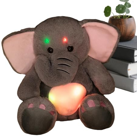 Derwrtup Elefant Kuscheltier - LED-Leuchtelefant Süß Mit LED Licht Spielzeug - Kuscheltier Nachtlicht Weiches Stofftier - Für Kinder Und Erwachsene Mädchen Wohnzimmer Schlafzimmer Büro Auto
