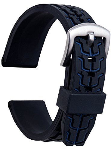 ULLCHRO Bracelet Montre Remplacer Silicone Bracelet Montre TextuRouge - 20, 22, 24mm Caoutchouc Montre Bracelet avec Acier Inoxydable Boucle Argent (22mm, Bleu)