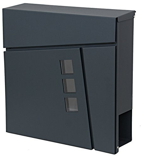 Briefkasten HWC-B29, Wandbriefkasten Postkasten Zeitungsfach, pulverbeschichtet - anthrazit