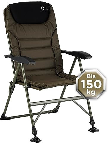 Q-Tac Angelstuhl 150 kg [Stabil, bequem & belastbar] Karpfenstuhl klappbar mit Verstellbarer Rückenlehne & extragroßen Schlammfüße - Anglerstuhl mit höchsten Sitzkomfort, Angler Stuhl, Campingstuhl