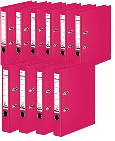 Original Falken 10er Pack Chromocolor Premium-Ordner. Made in Germany. Kunststoffbezug außen und innen 5 cm breit DIN A4 Pastell-Farbe pink Ringordner Aktenordner Briefordner Büroordner