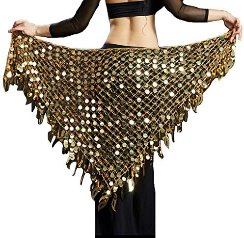 Lauthen.S Damen Bauchtanz Hüftschal Pailletten Mesh Dreieck Wickelrock Taille Kette - Gold - 26/43W