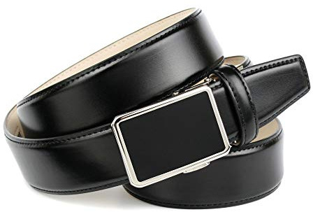 Anthoni Crown Ledergürtel Herren, glattes Leder, mit Automatik Schnalle, ohne Löcher, Breite 3,5 cm, für Herrenanzug, Herrenhose oder Jeans, kürzbar, Modell 1517010