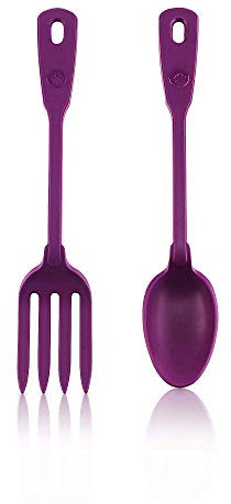 Kochblume Servier Set, 2-teilig, Löffel und Gabel | Premium Premium-Silikon & BPA freimit Edelstahlkern (lila)