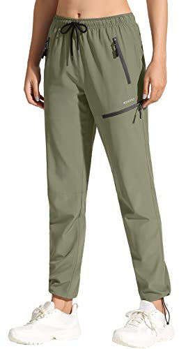 MOCOLY Pantaloni da Escursionismo da Donna Trekking Donna Asciugatura Rapida Traspiranti Pantaloni da Montagna UPF 50+ con Cerniera per attività All'aperto Lungo Verde S