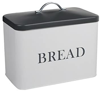 Extra Large Bread Bin White & Grey Bread Loaf Canister Vintage Metal Bread Box Container Kitchen Home Food Storage